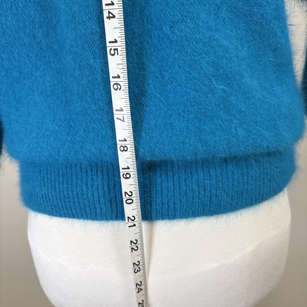 Lord & Taylor 80s Angora Teal Beaded Floral Fuzzy Sweater M - Picture 10 of 15